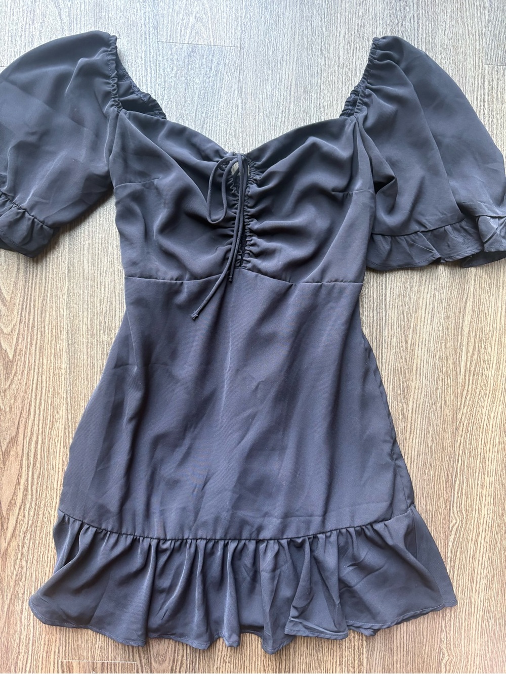 Abercrombie & Fitch Black Puff Sleeve Mini Dress with Ruffle Hem